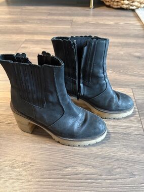 Free People Black Leather Ankle Booties with Tan Lug Sole